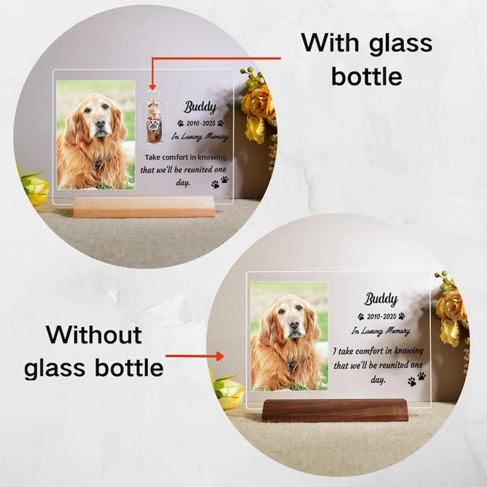 Custom Photo Pet Memorial Frame Fur Keepsake Vial Dog Cat Loss Tribute Personalized Engraved Remembrance Gift for Pet Owners