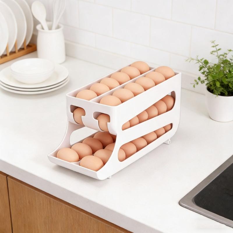Double Layer Rolling Eggs Storage Container For Fridge With Automatic Slide Out Designs And Protective Eggs Trays