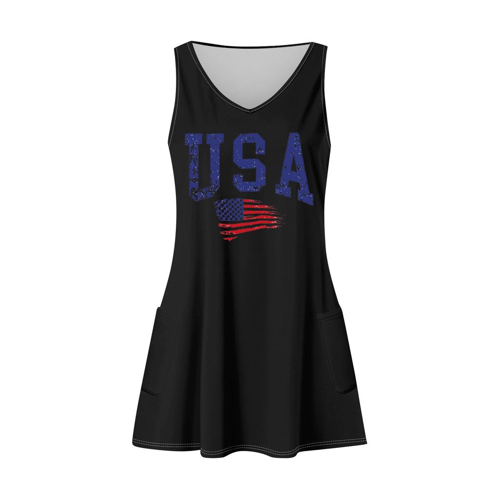 Women's Print Dress, Vest, Skirt With Pockets, Beach Skirt, V-Neck Vest Skirt Vest Skirt