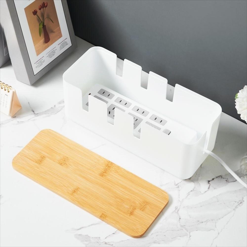 With Wooden Lid Household Cable Management Box Plastic Power Cord Case  Charger