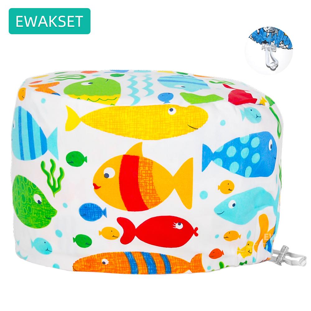 Women's Long Hair Medical Scrub Cap Dental Anesthesia Skeleton OBGYN Print Surgical Hat Adjustable Euro Style for Nurse Doctor
