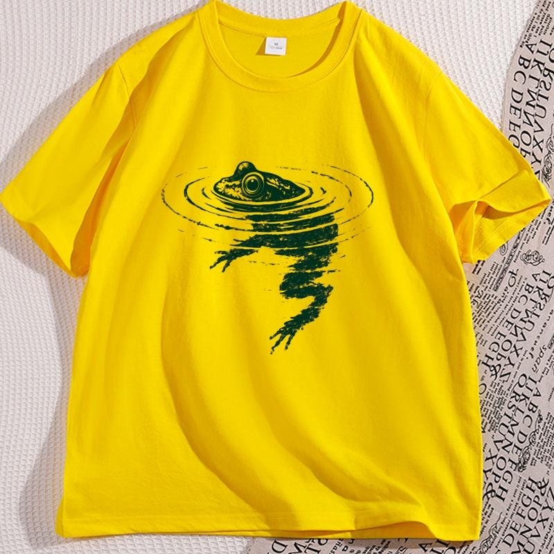 Frog Swimming Tshirt Summer Unisex Unisex Funny Animal Graphic Tee Elastic Casual Short Sleeve Breathable Round Neck Tshirt