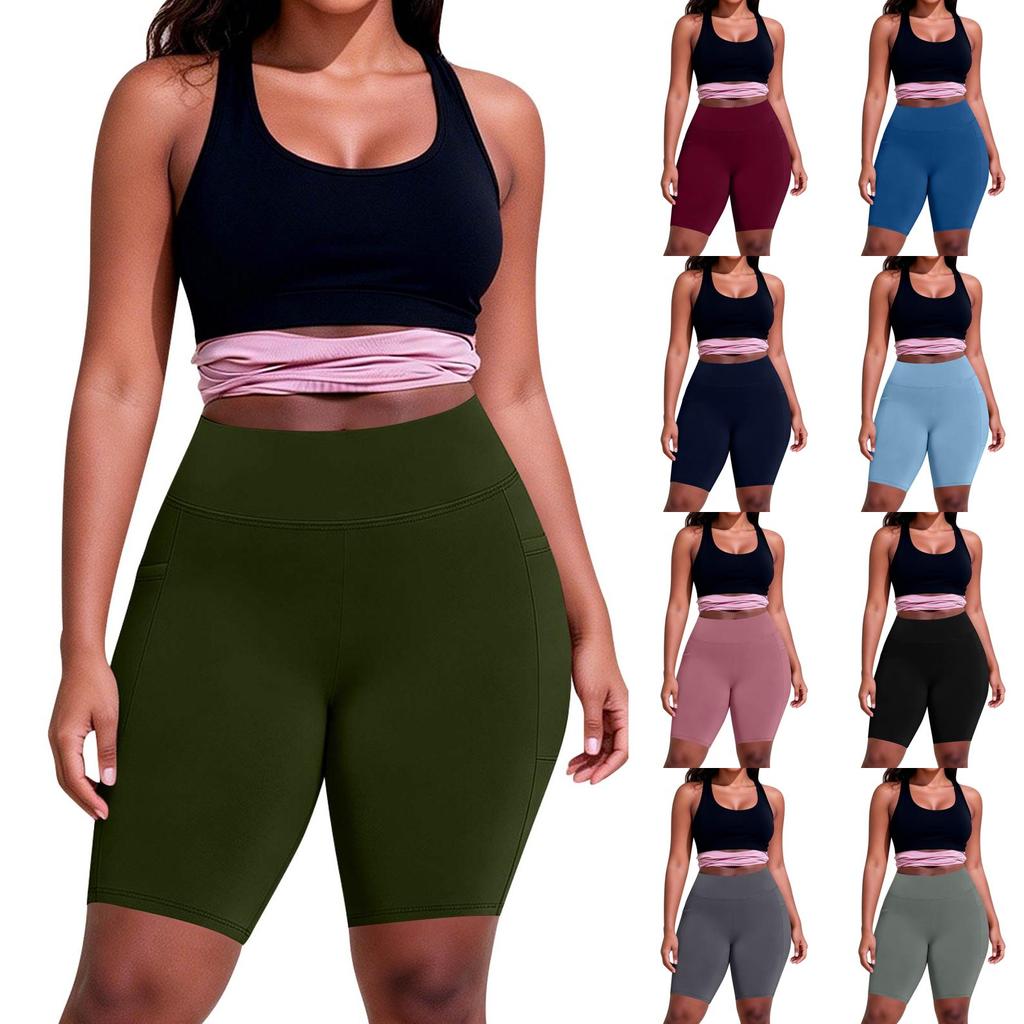 Women's Fashionable Casual Plus Size Pocketed Athletic Leggings With High Waist And Butt-Lifting Effect Cropped To Mid-Thigh Length