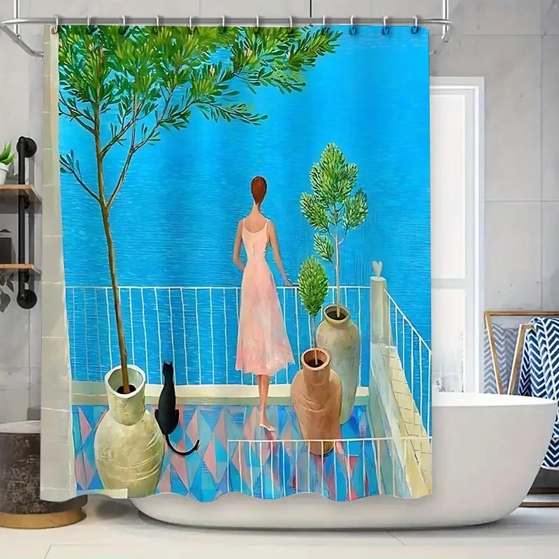 

Elegant Artistic Shower Curtain With Pastel Colors And Scenic Design - Perfect For Home Decor Waterproof Durable Easy-Clean W60H190(CM)-1 Pcs