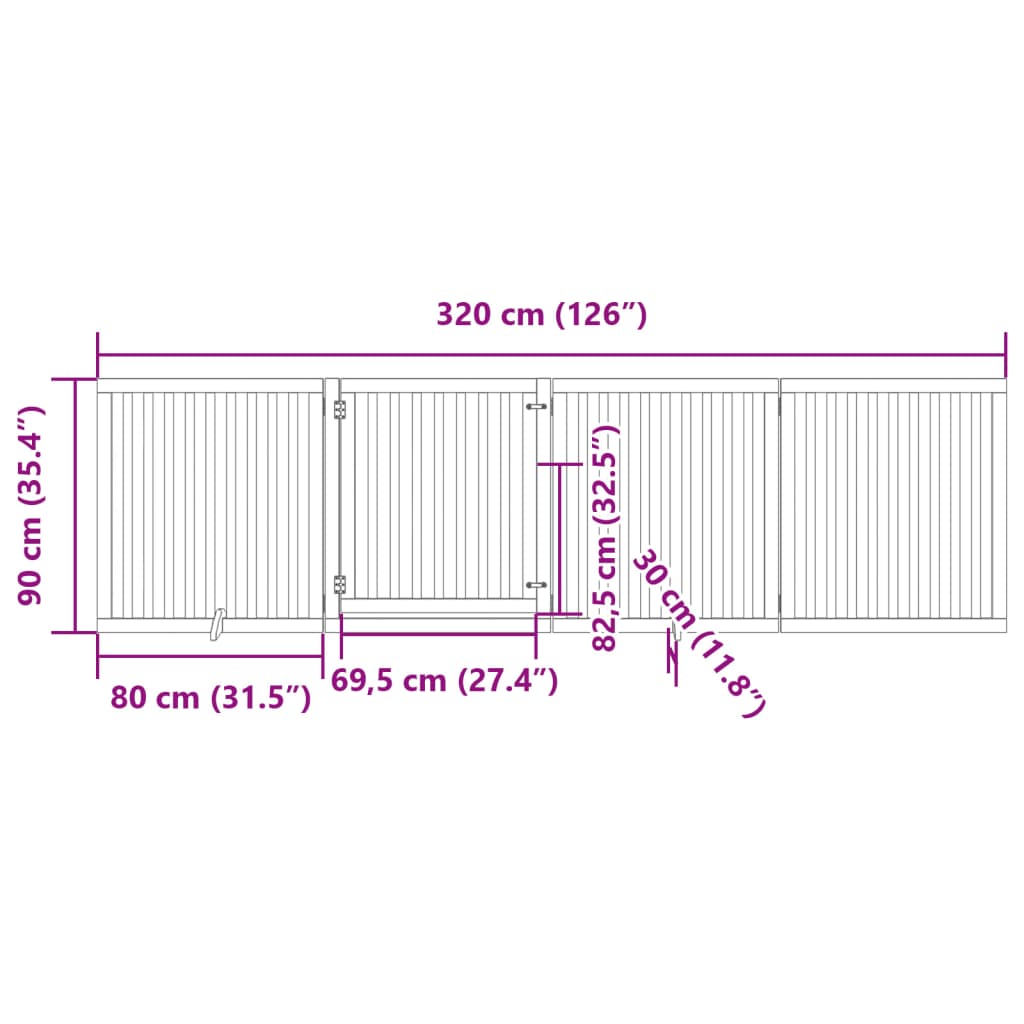 4 Piece Foldable White Dog Gate 320 cm Poplar Wood