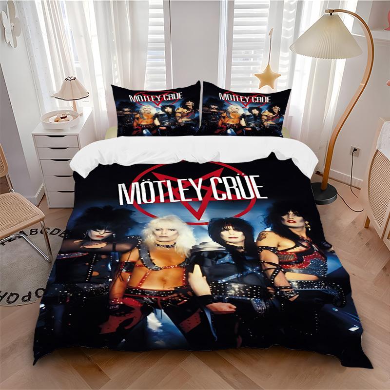 3pcs Motley Crue, Glam Metal Duvet Cover Set - Machine Washable, Includes 1 Duvet Cover and 2 Pillowcases, No Core Included, All-Season Home