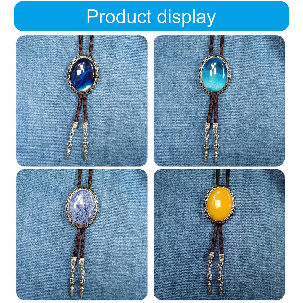 Western Vintage Braided Rope Bolo Tie with Oval Shape Stone Pendant Adjustable Cord Necktie Jewelry Necklace for Men