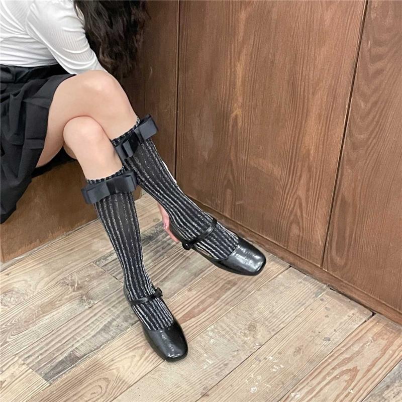 Delicate Women Girls Lace Calf Socks Spring Summer Calf Socks Under Knee Stocking Antiskid Bowknot Decor Knee Sock
