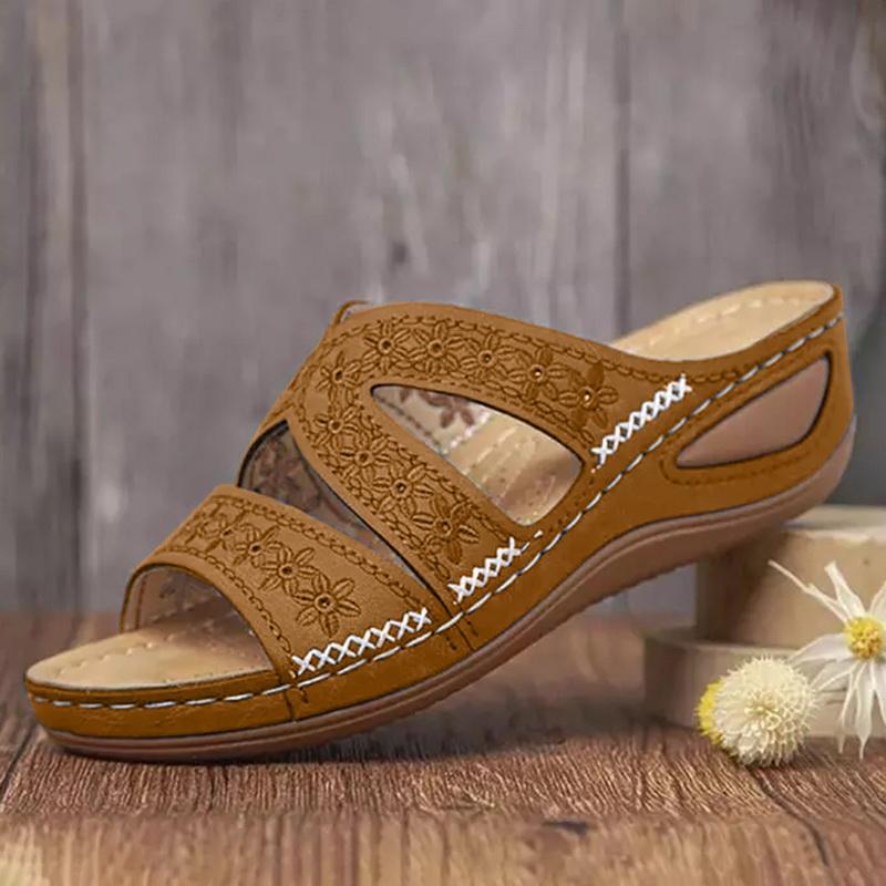 Sandalias de cuña de verano para mujer, sandalias ortopédicas de Punta abierta de primera calidad, zapatos Retro de plataforma informales de cuero antideslizantes Vintage para mujer
