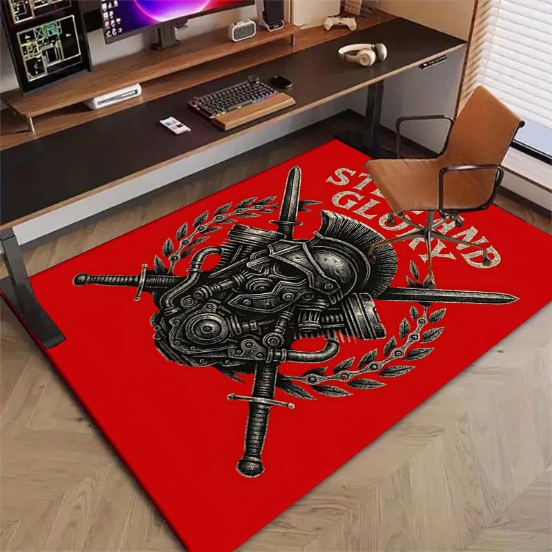 Gladiator Helmet Polyester Carpet, Soft Indoor Mat for Office Chair, Living Room, Computer Desk - Decorative Home Office Rug Design