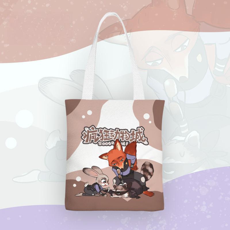 

Zootopia Cartoon Canvas Bag, Women s Casual Shoulder Bag Shopping Bag 0163 no zipper and no inner pocket
