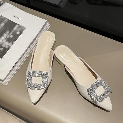 Fashion Women's Summer New Sexy Pointed High Heels Women's Luxury Square Buckle Rhinestone Designer Banquet Wedding Mule Shoes Zapatos