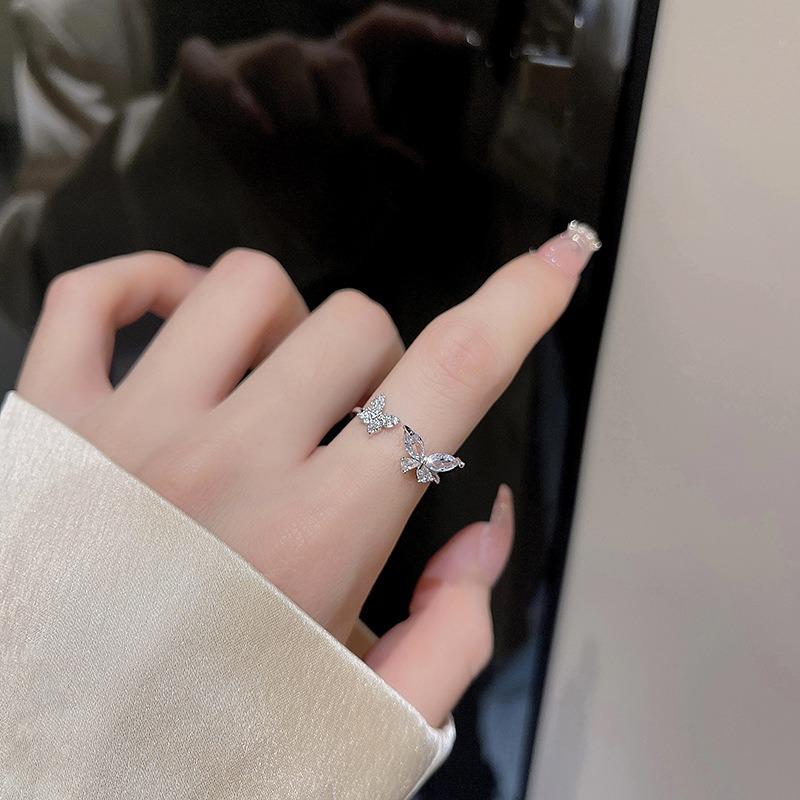 Zircon butterfly ring female niche design index finger plain ring fashion personality open ring retro high sense