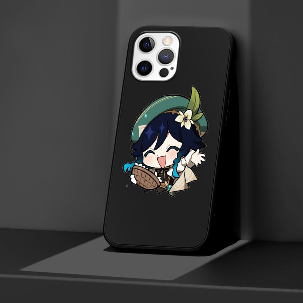 Phone Case for Apple iPhone 14 11 13 Pro Max 12 Mini XR 7 8 + SE 2020 XS 6 6s Plus 5 5s Genshin Impact Cute Silicone Black Cover
