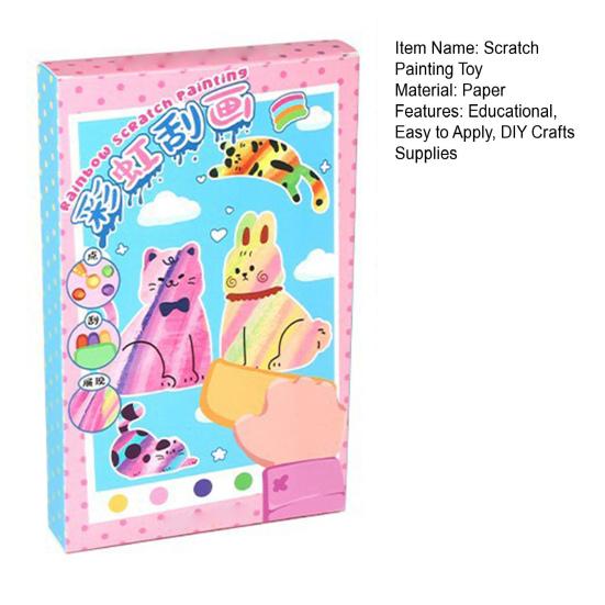 1 set Kit de pictură cu zgârieturi în curcubeu cu vopsele, pixuri, autocolant răzuitor