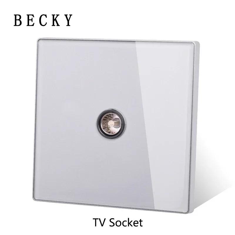 Gray Glass Wall Square Switch Panel EU UK Standard 16a Socket Large Panel Wall Light Switch Usb TypeC Socket Net TV Tel Socket