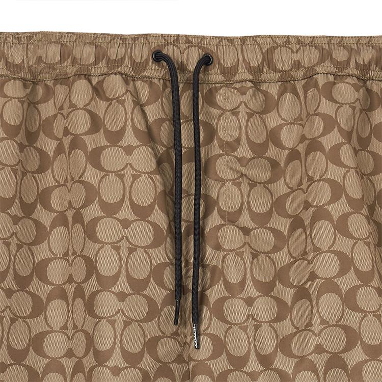 Coach SS23 Men's All-Over Logo Print Drawstring Swim Trunks Khaki CG112-OFZ-