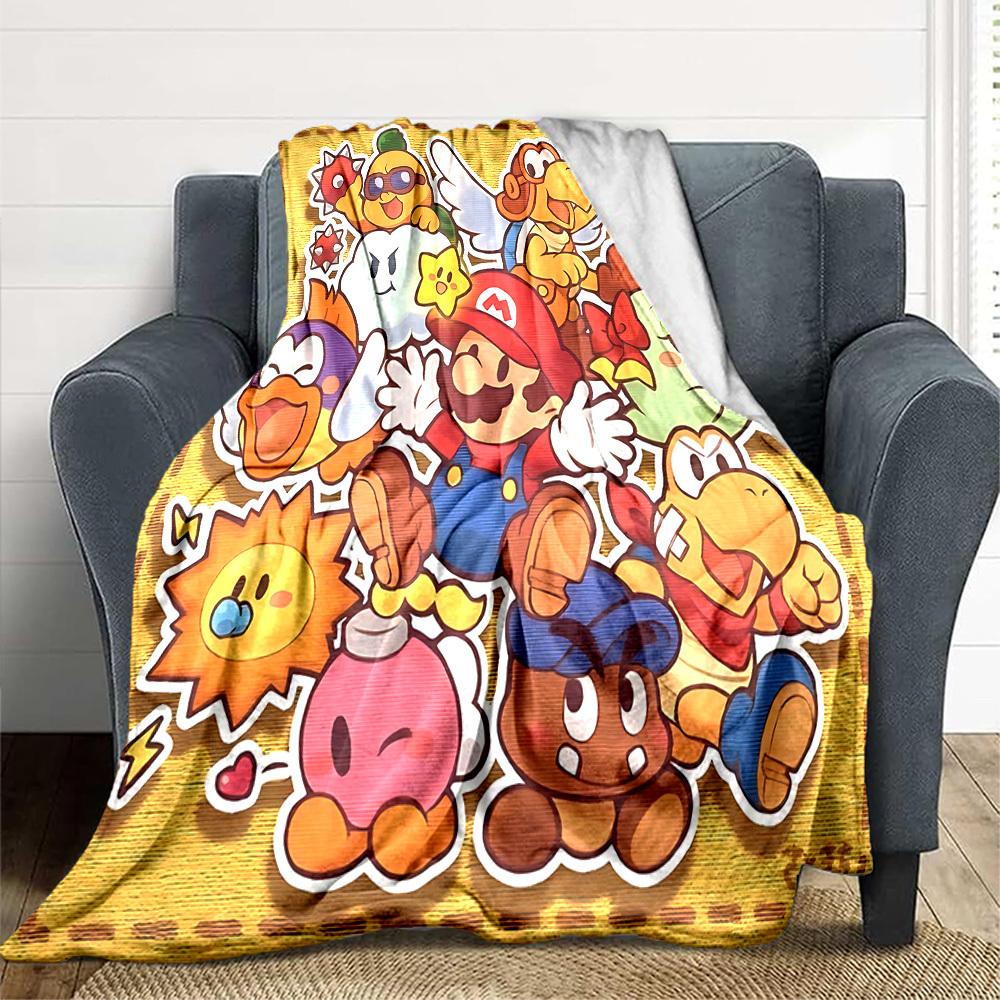 1pc Mario Characters Flannel Blanket, Soft Skin Friendly with Digital Printing, Various Sizes Available for Family, Friends, Birthday