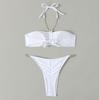 High Waist Two Piece Bikini Set Strapless Bandeau Top with Chain Straps and Ruched Front Bottoms for Women Swimwear Beachwear