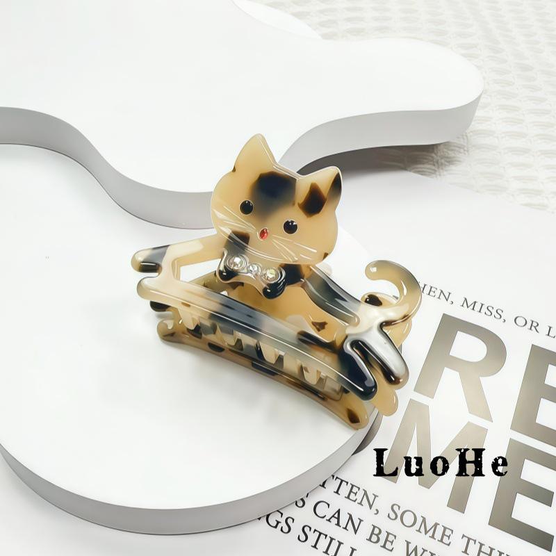 Korean Style Cute Cartoon Animal Acetate Rhinestone Cat Claw Hair Clip