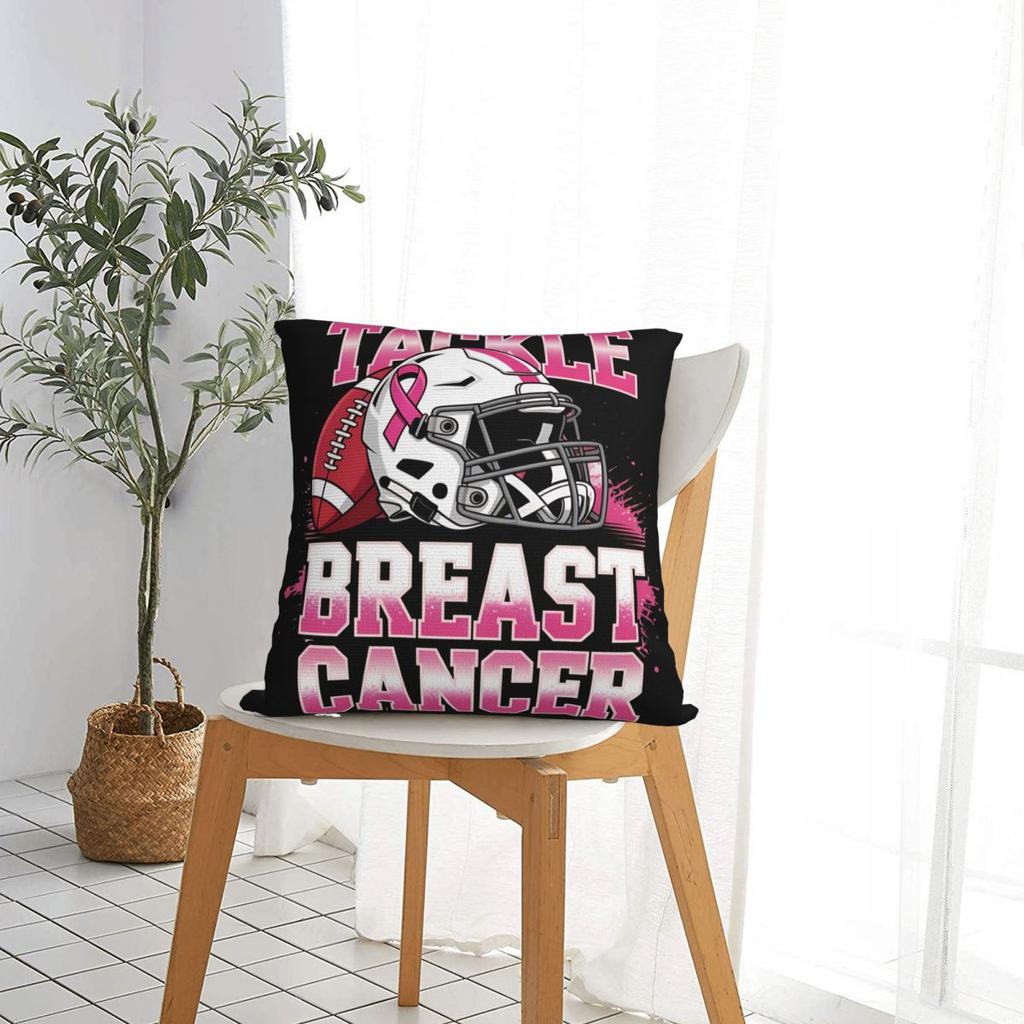 Tackle Breast Cancer Football Pink Ribbon Awareness Pillow Case Cushion Cover Creative Zipper Decor Pillowcase for Car 45x45cm