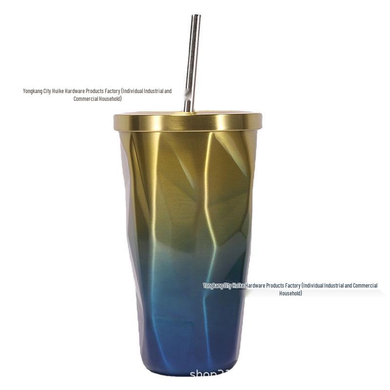 Gradient Double-Layer Insulated Straw Water Cup with Large Capacity