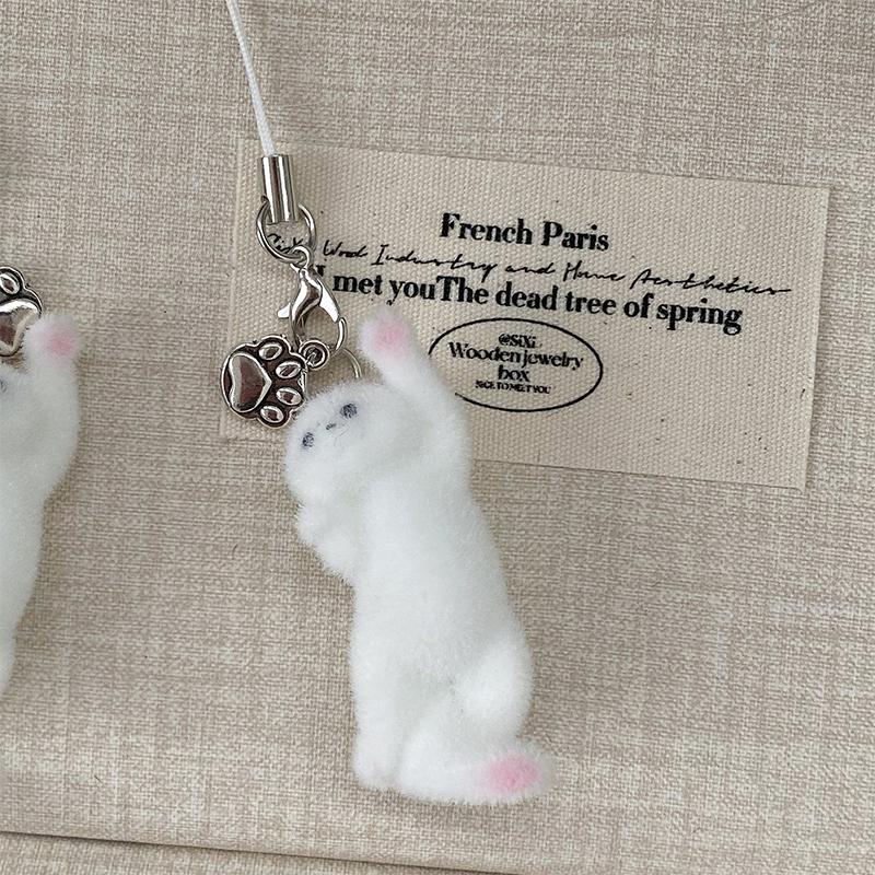 Cartoon Flocking Cat Pendant Keychain Y2K Butterfly Wings Key Ring For Women Girls Cute Camera Bag Pendant Decoration Gifts