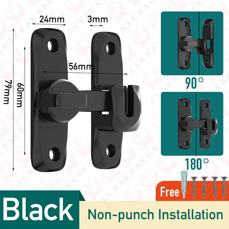 KAK Punch-free Hasp Latch Door Lock Black Cabinet Locks Kids Safety Lock Barn Door Sliding Door Anti-pried Hook Lock Hardware Thread Lock3