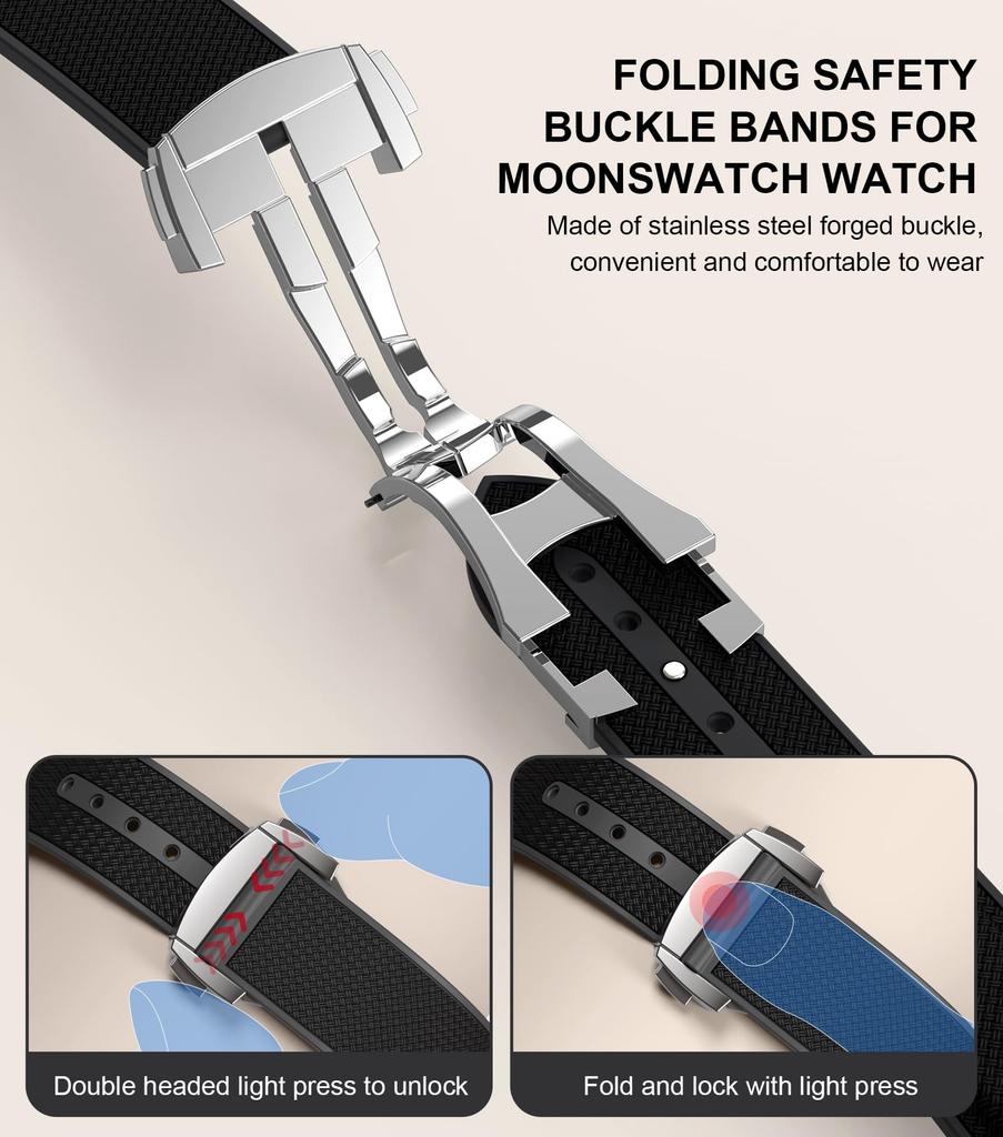 REBANDACE Strap for Omega x Swatch MoonSwatch Watch Folding Buckle Compatible with and Curved Gapless Replacement Strap for Swatch No Jewels 20mm,