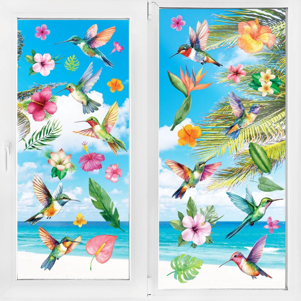Spring window stickers hummingbirds flowers watercolor window glass door wall decoration stickers self-adhesive window stickers