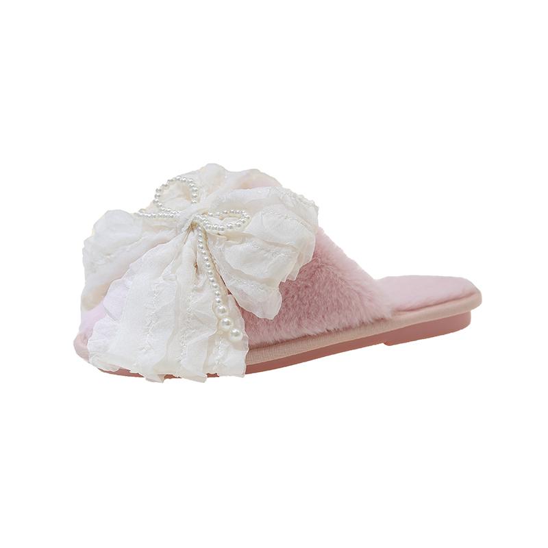

Fashion 2024 Winter Bow Ladies Home Slippers Casual Cute Comfortable Baotou Flat Slippers Fashionable Soft Women s Shoes Chanclas Mujer 41 розовый