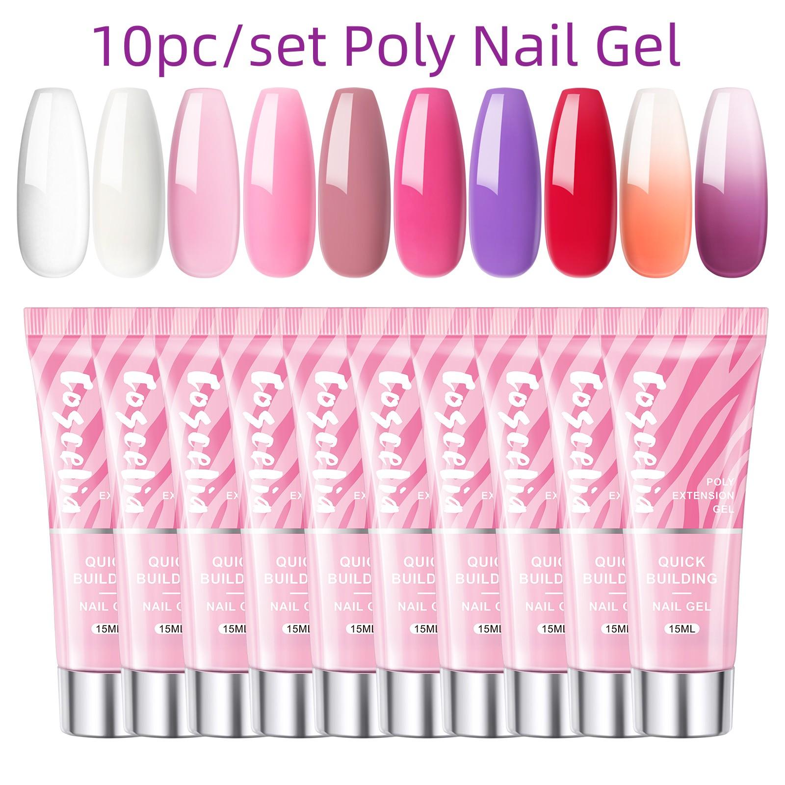 

Набор для наращивания ногтей COSCELIA, 15 мл, полигель для наращивания ногтей, маникюрный УФ-гель, гель с блестками, набор желеобразных гелей с термальным изменением цвета для накладных ногтей