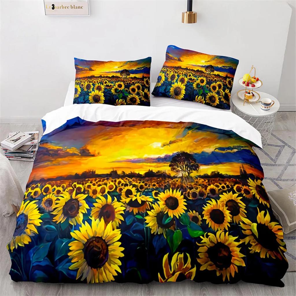 Oil Painting Duvet Cover Abstract Art Print Boat Sunset Animals And Plants Microfiber Landscape Tree Bedroom Decoration Children