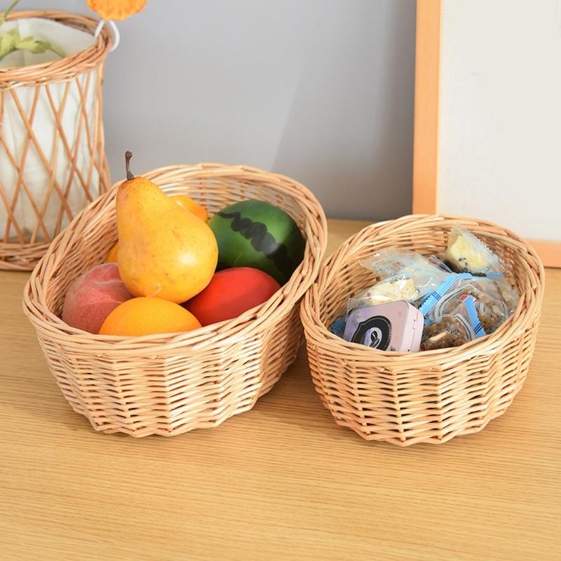 Handwoven Rattan Fruit Tray For Home Use Natural Materials Large Capacity Easy to Clean for Kitchen or Dining Room