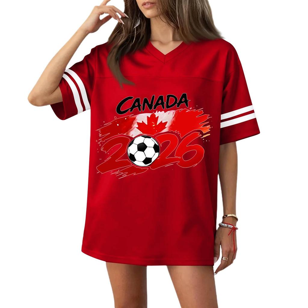 Women V Neck Short Sleeve Casual Soccer Jersey Top Flag 2026 Print Loose Fit Sports T Shirt Blouse