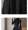 Petite High-Waist Wool Flannel Wide-Leg Pants with Flared Skirt Overlay - Autumn/Winter Fashion.