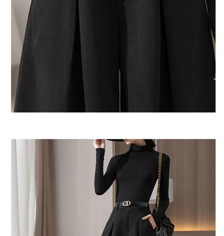 Petite High-Waist Wool Flannel Wide-Leg Pants with Flared Skirt Overlay - Autumn/Winter Fashion.