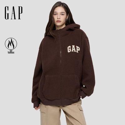 Gap Unisex Embroidered Logo Faux Sherpa Zip Hoodie