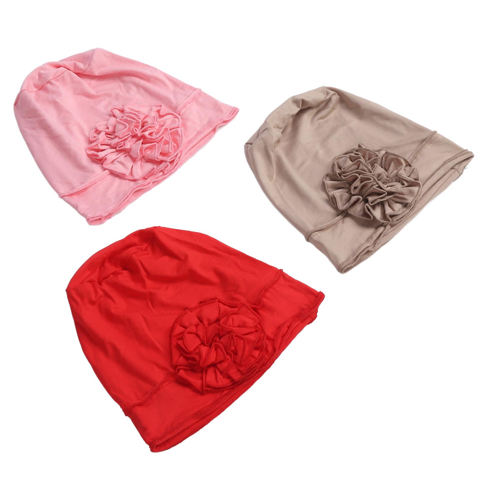 

3PCS Women Turban Flower Caps Pure Color Vintage Soft Floral Headscarf Elastic Headwrap Hat for