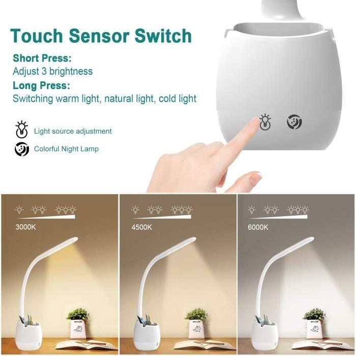 ERAY Lampe À Poser Pour Enfants Avec Porte-Crayon-Batterie Rechargeable De 2000mAh- Veilleuse Colorée 29 X 14,8 X 11,4 Cm