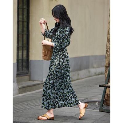 Demana French Boat Neck Floral Wrap Midi Dress