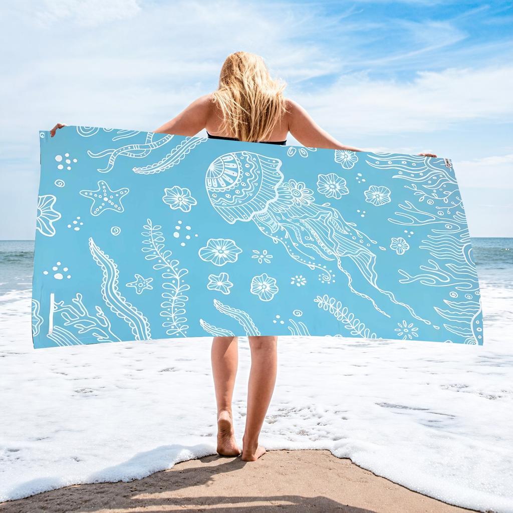 Blue Whale Ocean Wave Print Beach Towel Polyester Quick Dry Sand Free Large Bath Towels for Summer Pool Surf Vacation Blanket