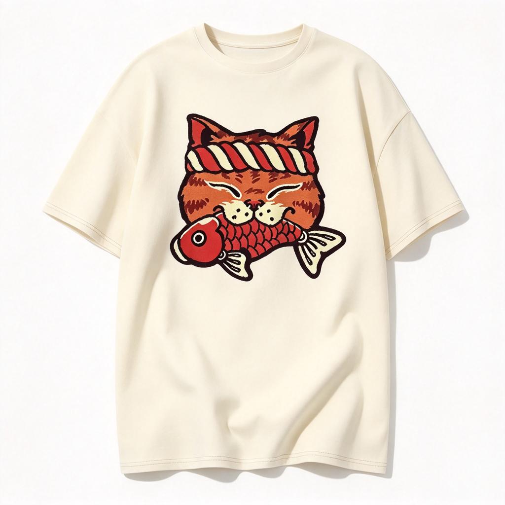Cat Holding Fish Printed Unisexs Tshirt Cotton Oversized Cute Cartoon Funny Graphic Tees For Unisex Tops Tees Streetwear