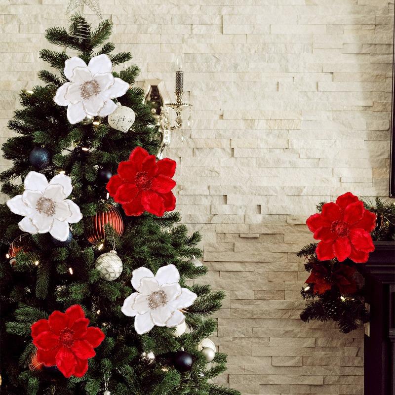 Glitzer Weihnachtsblumen Künstlicher Weihnachtsstern Blütenkopf Weihnachtsbaumschmuck Heimdekoration Navidad Neujahr