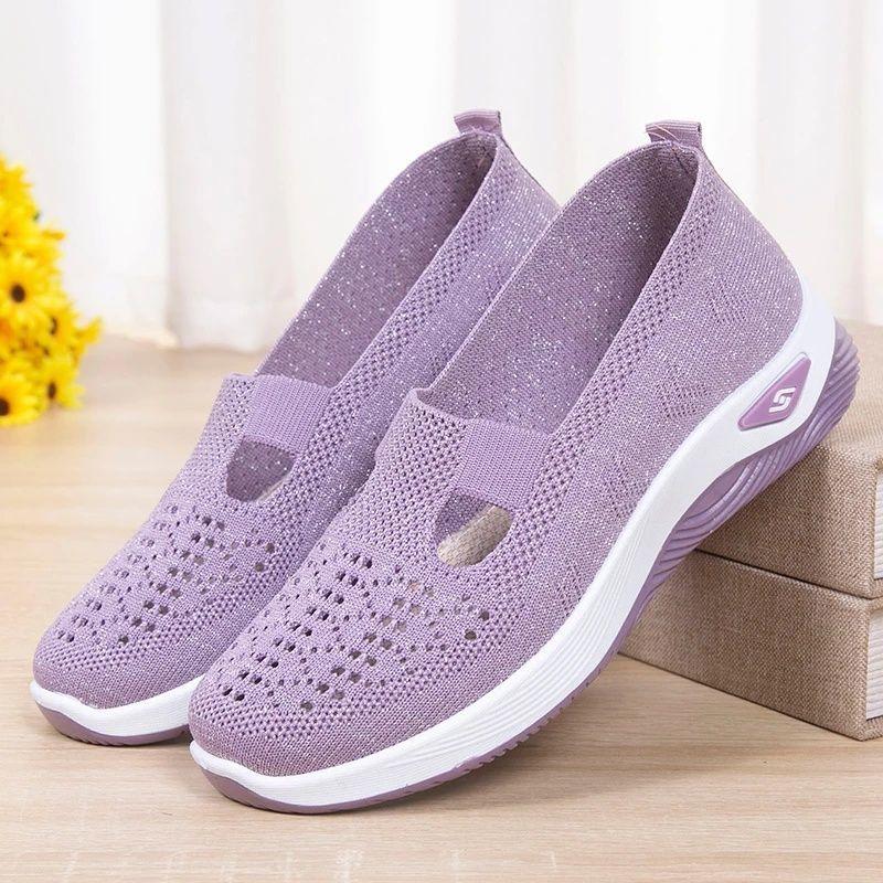 Summer Comfortable and Breathable Casual Women's Shoes Flat Bottomed Hollow Mesh Fabric Shoes for Women