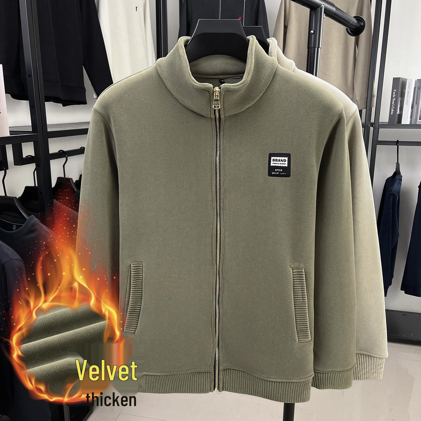 Men s 700g Double-Sided Sherpa Fleece Hoodie Jacket - Thickened Winter Warmth with Stand Collar & Zipper Extra Large