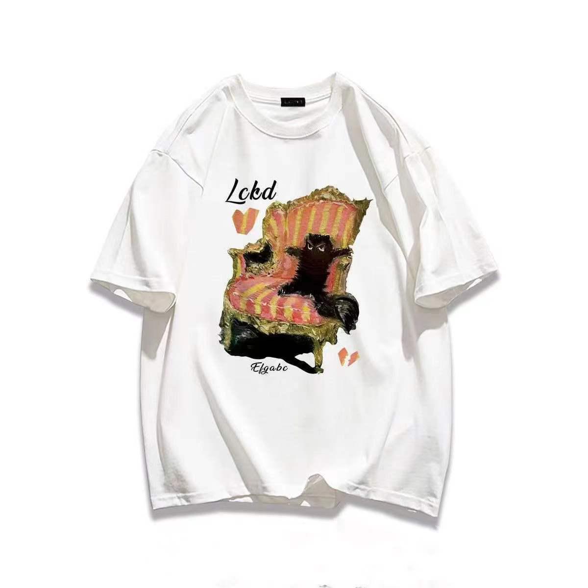 

Women s Retro Style 100% Cotton White Gray Short Sleeve T-Shirt - Summer Loose Fit S (Recommended up to 90 lbs)