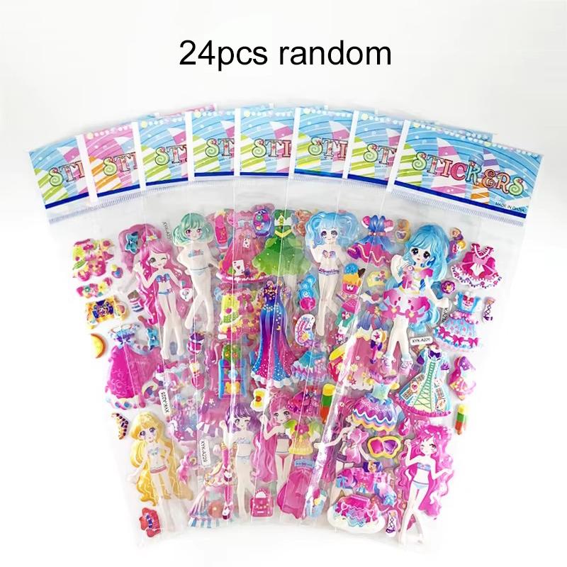 6/12/24pcs 3D Bubble Sticker Dress Up Girl Cute Design Various Styles Reusable Children Sticker Toy Birthday Gift for Girls TMZ