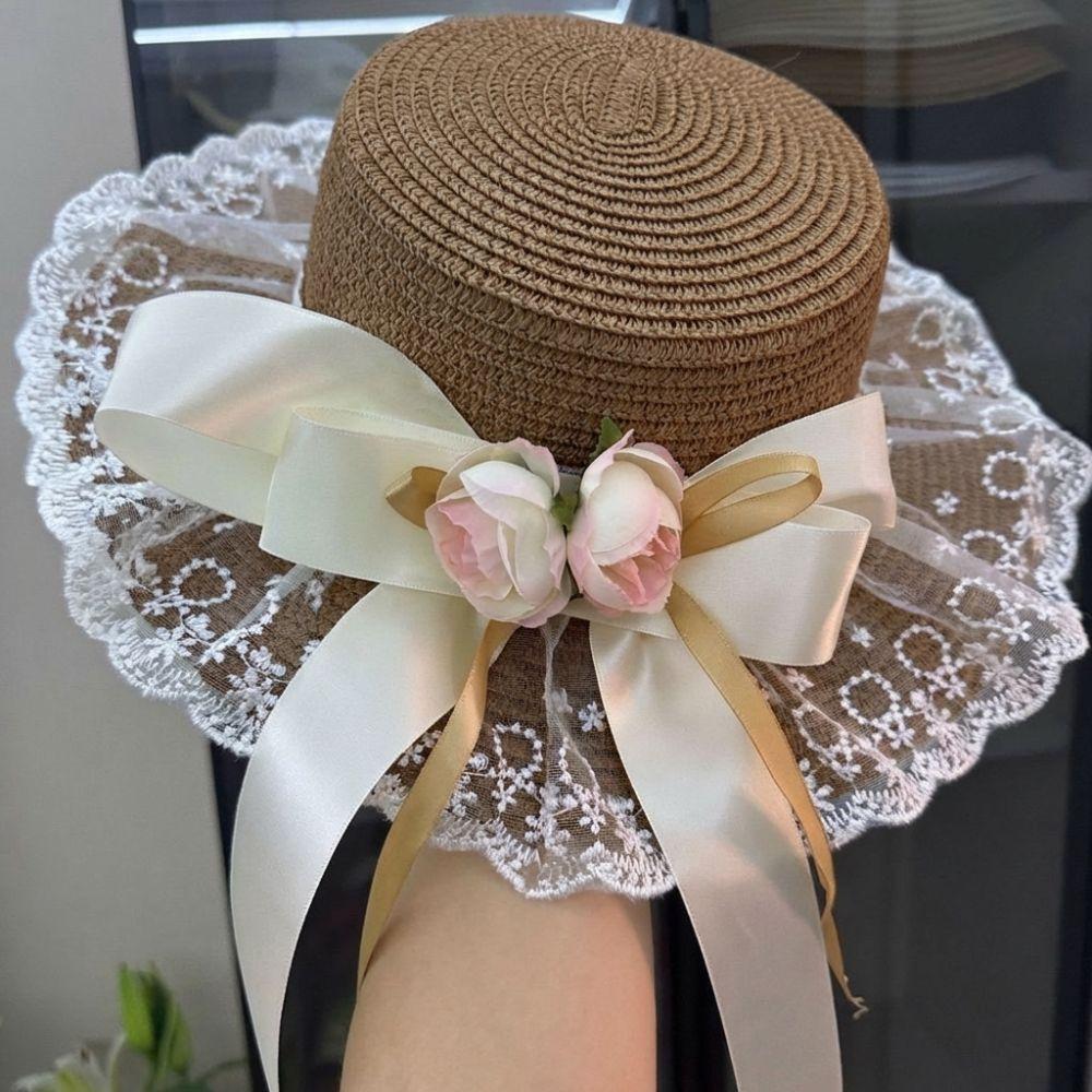 Breathable Lace Sunshade Cap Butterfly Knot Straw Beach Hat Fashion Summer Sun Hat Outdoor