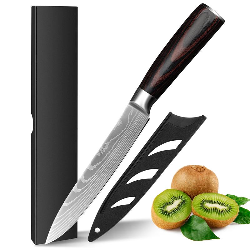 

Utility Knife, 5 Inch Fruit Knife, Chef s Knife, With ergonomic colorful wooden handle for cooking meats, fruits and vegetables